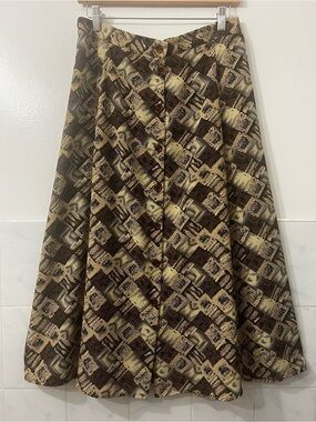 Vintage Geometric Boho Button Down Midi Skirt M Earthy Whimsigoth Autumn Fall